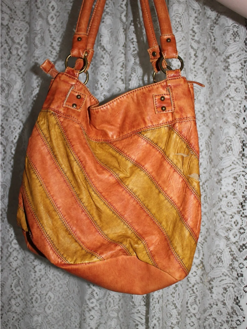 D&G Two-Tone Orange and Mustard Leather Shoulder Bag